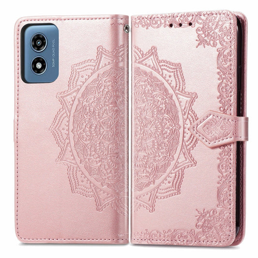 For Motorola Moto G Play 2024 Mandala Flower Embossed Leather Phone Case(Rose Gold) - Motorola Cases by buy2fix | Online Shopping UK | buy2fix