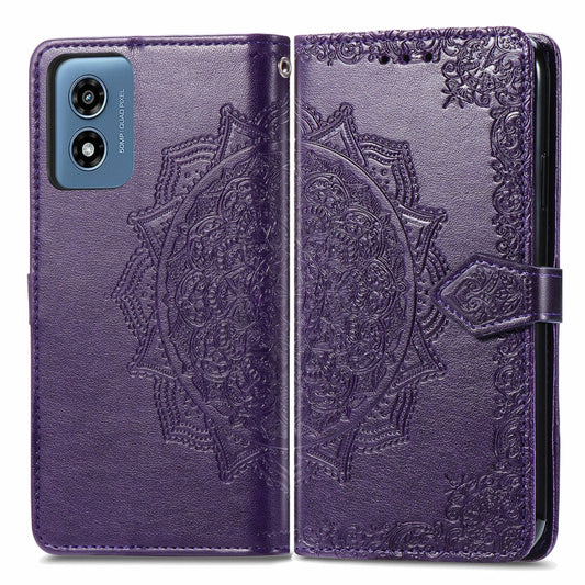 For Motorola Moto G Play 2024 Mandala Flower Embossed Leather Phone Case(Purple) - Motorola Cases by buy2fix | Online Shopping UK | buy2fix