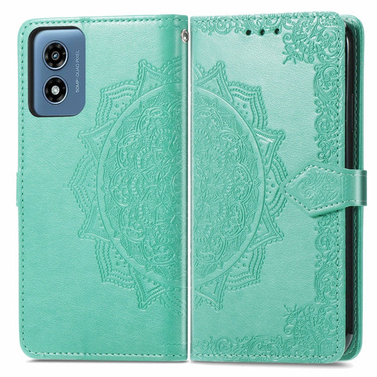 For Motorola Moto G Play 2024 Mandala Flower Embossed Leather Phone Case(Green) - Motorola Cases by buy2fix | Online Shopping UK | buy2fix