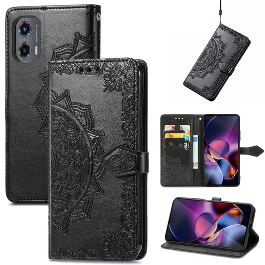 For Motorola Moto G Stylus 5G 2024 Mandala Flower Embossed Leather Phone Case(Black) - Motorola Cases by buy2fix | Online Shopping UK | buy2fix