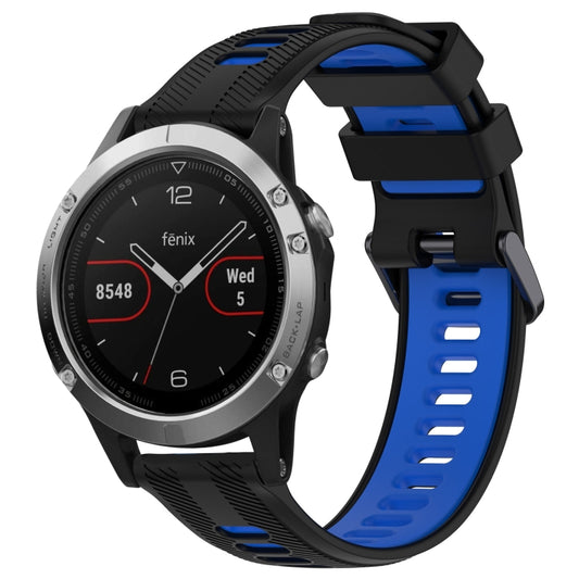 For Garmin Fenix 5 Sports Two-Color Silicone Watch Band(Black+Blue) - Watch Bands by buy2fix | Online Shopping UK | buy2fix