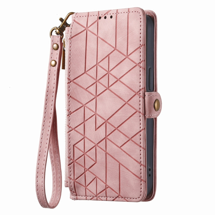 For Samsung Galaxy C55 Geometric Zipper Wallet Side Buckle Leather Phone Case(Pink) - Galaxy Phone Cases by buy2fix | Online Shopping UK | buy2fix