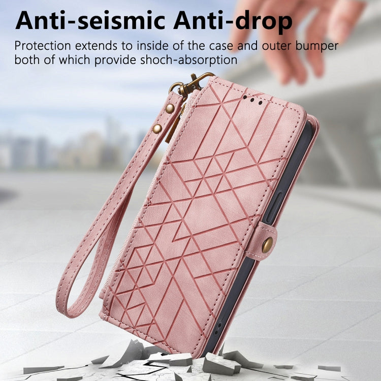 For Samsung Galaxy C55 Geometric Zipper Wallet Side Buckle Leather Phone Case(Pink) - Galaxy Phone Cases by buy2fix | Online Shopping UK | buy2fix