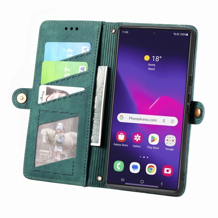 For Samsung Galaxy S25 Ultra 5G Geometric Zipper Wallet Side Buckle Leather Phone Case(Green) - Galaxy S25 Ultra 5G Cases by buy2fix | Online Shopping UK | buy2fix