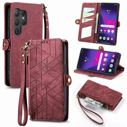 For Samsung Galaxy S25 Ultra 5G Geometric Zipper Wallet Side Buckle Leather Phone Case(Red) - Galaxy S25 Ultra 5G Cases by buy2fix | Online Shopping UK | buy2fix