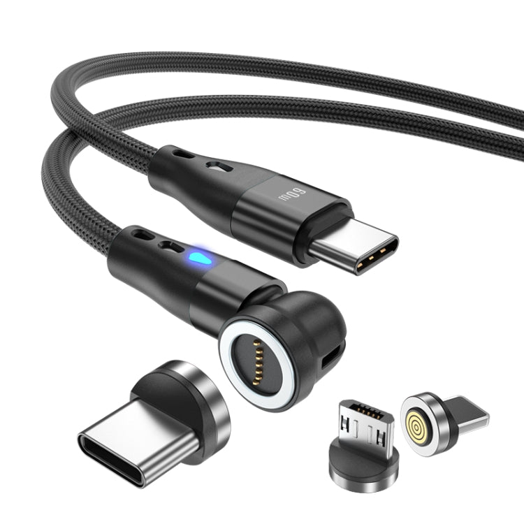 ENKAY PD60W Type-C to Type-C / 8 Pin / Micro USB Magnetic 540 Degrees Rotating Fast Charging Cable, Length:2m(Black) - Charging Cable & Head by ENKAY | Online Shopping UK | buy2fix