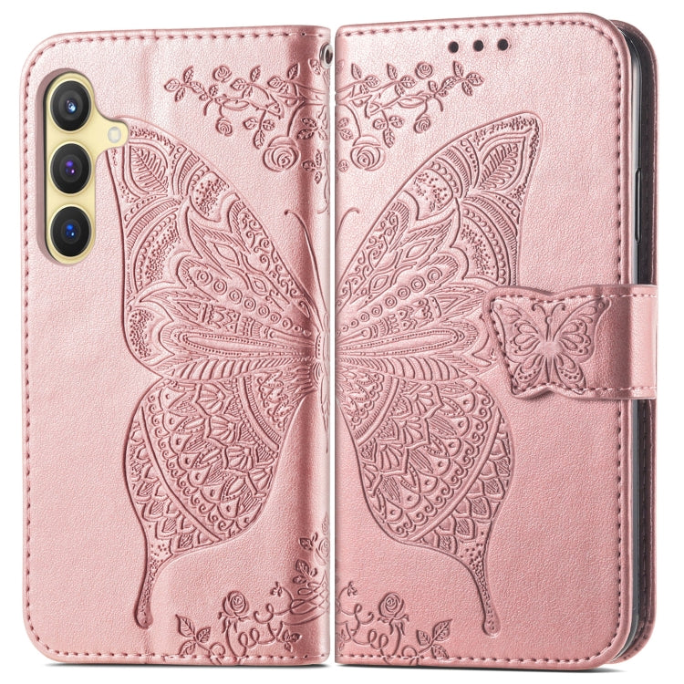 For Samsung Galaxy S25 5G Butterfly Love Flower Embossed Leather Phone Case(Rose Gold) - Galaxy S25 5G Cases by buy2fix | Online Shopping UK | buy2fix