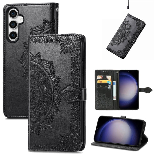 For Samsung Galaxy S23 FE 5G Mandala Flower Embossed Leather Phone Case(Black) - Galaxy S23 FE 5G Cases by buy2fix | Online Shopping UK | buy2fix