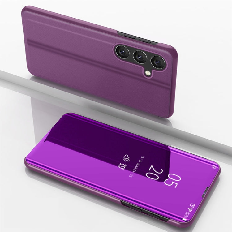 For Samsung Galaxy A25 Global Plated Mirror Horizontal Flip Leather Phone Case with Holder(Purple) - Galaxy Phone Cases by buy2fix | Online Shopping UK | buy2fix