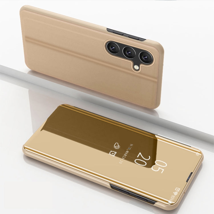 For Samsung Galaxy A25 Global Plated Mirror Horizontal Flip Leather Phone Case with Holder(Gold) - Galaxy Phone Cases by buy2fix | Online Shopping UK | buy2fix