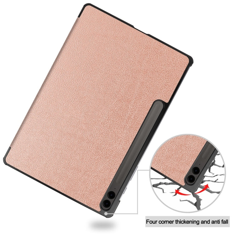 For Samsung Galaxy Tab S9 FE+ 12.4 JUNSUNMAY Custer Solid Color 3-Fold Stand Leather Smart Tablet Case(Rose Gold) - Galaxy Tab S9 FE+ by JUNSUNMAY | Online Shopping UK | buy2fix