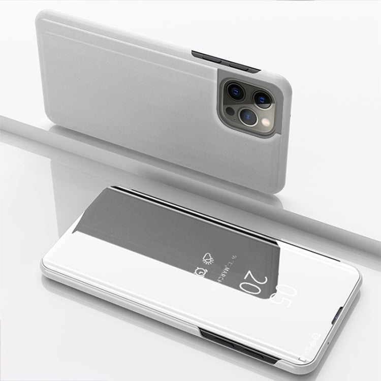 For iPhone 16 Pro Max Plated Mirror Horizontal Flip Leather Phone Case with Holder(Silver) - iPhone 16 Pro Max Cases by buy2fix | Online Shopping UK | buy2fix