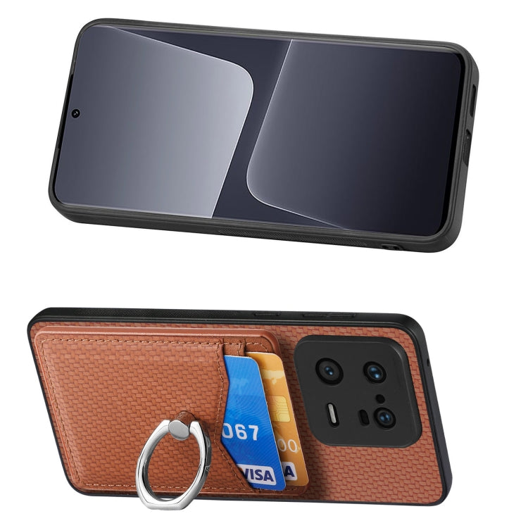 For Xiaomi 13 Pro Carbon Fiber Card Wallet Ring Holder Phone Case(Brown) - 13 Pro Cases by buy2fix | Online Shopping UK | buy2fix