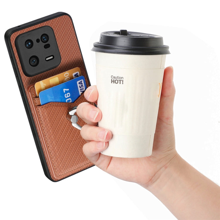 For Xiaomi 13 Pro Carbon Fiber Card Wallet Ring Holder Phone Case(Brown) - 13 Pro Cases by buy2fix | Online Shopping UK | buy2fix