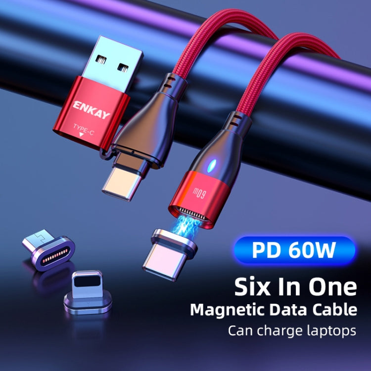 ENKAY 6-in-1 PD60W USB-A / Type-C to Type-C / 8 Pin / Micro USB Magnetic Fast Charging Cable, Cable Length:2m(Purple) - Charging Cable & Head by ENKAY | Online Shopping UK | buy2fix