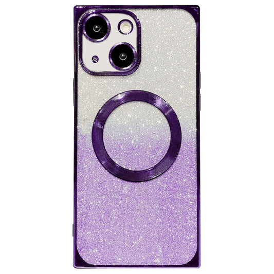 For iPhone 14 Plus Square Gradient Magsafe Electroplating TPU Phone Case(Purple) - iPhone 14 Plus Cases by buy2fix | Online Shopping UK | buy2fix