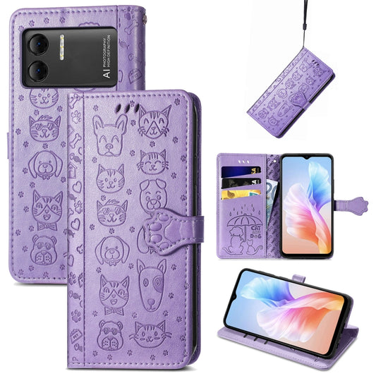 For DOOGEE X98 Pro / X98 Cat and Dog Embossed Leather Phone Case(Purple) - Doogee Cases by buy2fix | Online Shopping UK | buy2fix