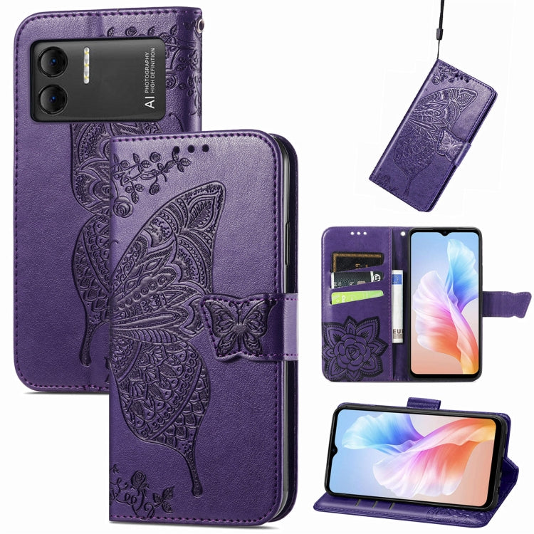 For DOOGEE X98 Pro / X98 Butterfly Love Flower Embossed Leather Phone Case(Dark Purple) - Doogee Cases by buy2fix | Online Shopping UK | buy2fix