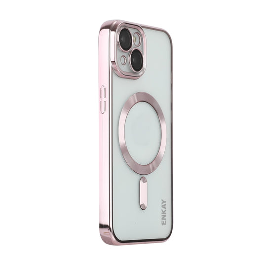For iPhone 15 Plus ENKAY Hat-Prince Magsafe Electroplated TPU Clear Shockproof Phone Case(Pink) - iPhone 15 Plus Cases by ENKAY | Online Shopping UK | buy2fix