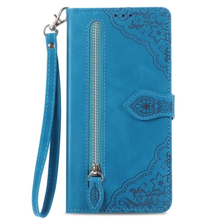 For DOOGEE X98 Pro / X98 Embossed Flower Zipper Leather Phone Case(Blue) - Doogee Cases by buy2fix | Online Shopping UK | buy2fix