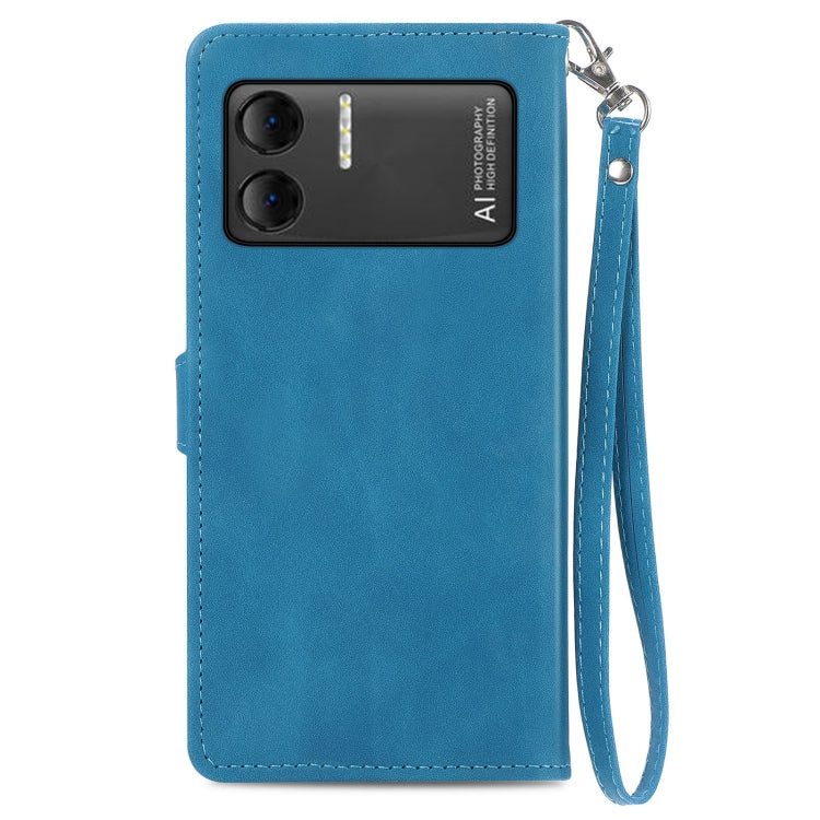 For DOOGEE X98 Pro / X98 Embossed Flower Zipper Leather Phone Case(Blue) - Doogee Cases by buy2fix | Online Shopping UK | buy2fix