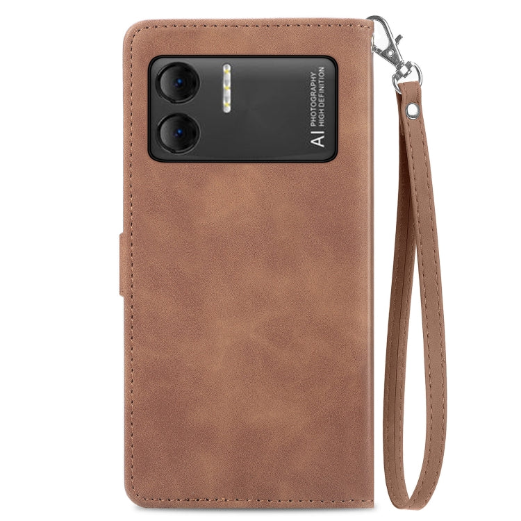 For DOOGEE X98 Pro / X98 Embossed Flower Zipper Leather Phone Case(Brown) - Doogee Cases by buy2fix | Online Shopping UK | buy2fix