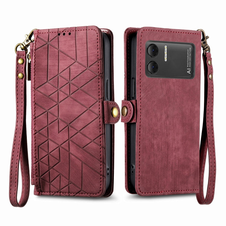 For DOOGEE X98 Pro / X98 Geometric Zipper Wallet Side Buckle Leather Phone Case(Red) - Doogee Cases by buy2fix | Online Shopping UK | buy2fix