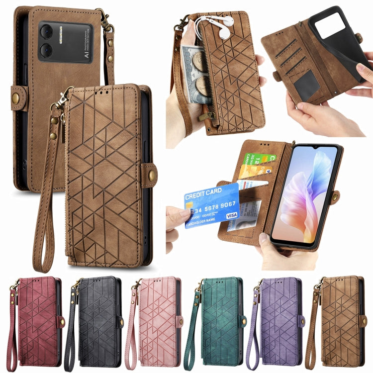 For DOOGEE X98 Pro / X98 Geometric Zipper Wallet Side Buckle Leather Phone Case(Green) - Doogee Cases by buy2fix | Online Shopping UK | buy2fix