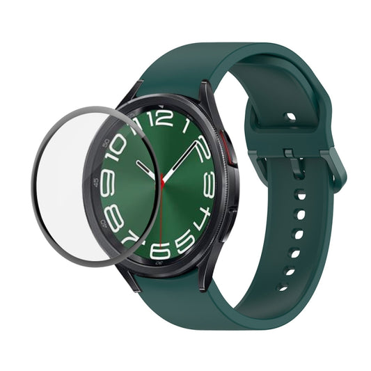 For Samsung Galaxy Watch6 Classic 47mm JUNSUNMAY Silicone Adjustable Strap + Full Coverage PMMA Screen Protector Kit(Dark Green) - Watch Bands by JUNSUNMAY | Online Shopping UK | buy2fix