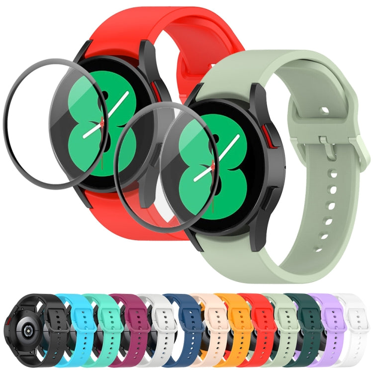 For Samsung Galaxy Watch4 40mm JUNSUNMAY Silicone Adjustable Strap + Full Coverage PMMA Screen Protector Kit(Dark Green) - Watch Bands by JUNSUNMAY | Online Shopping UK | buy2fix