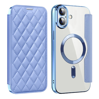 For iPhone 16 Plus Shield Magsafe RFID Anti-theft Rhombus Leather Phone Case(Blue) - iPhone 16 Plus Cases by buy2fix | Online Shopping UK | buy2fix