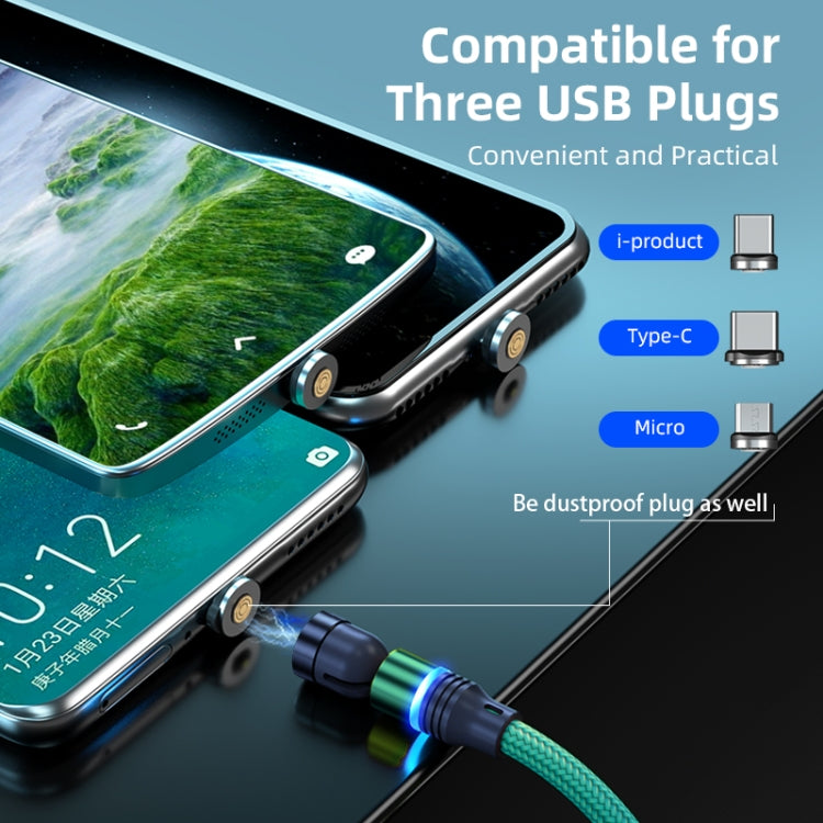 ENKAY 3 in 1 3A USB to Type-C / 8 Pin / Micro USB Magnetic 540 Degrees Rotating Fast Charging Cable, Length:1m(Green) - Charging Cable & Head by ENKAY | Online Shopping UK | buy2fix