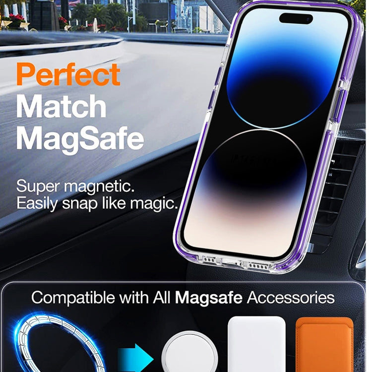 For iPhone 15 Plus Dual-color MagSafe TPU Hybrid Clear PC Shockproof Phone Case(Purple) - iPhone 15 Plus Cases by buy2fix | Online Shopping UK | buy2fix