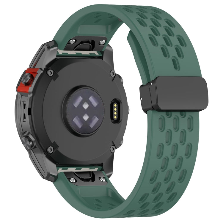 For Garmin Fenix 7X Pro Quick Release Holes Magnetic Buckle Silicone Watch Band(Dark Green) - Watch Bands by buy2fix | Online Shopping UK | buy2fix