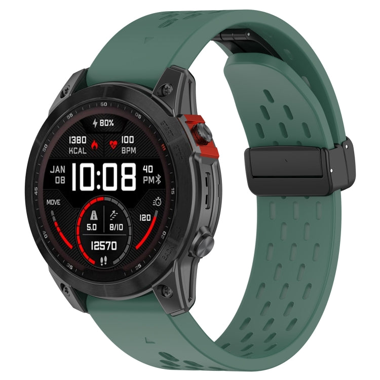 For Garmin Instinct 2x Quick Release Holes Magnetic Buckle Silicone Watch Band(Dark Green) - Watch Bands by buy2fix | Online Shopping UK | buy2fix