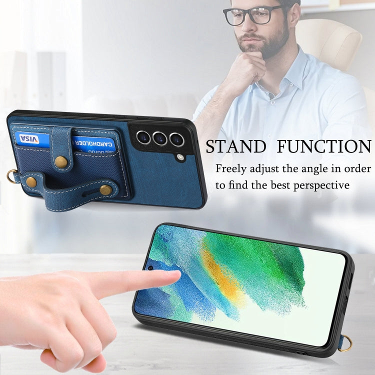 For Samsung Galaxy S21+ 5G Retro Cross Wristband Wallet Leather Back Phone Case(Blue) - Galaxy S21+ 5G Cases by buy2fix | Online Shopping UK | buy2fix