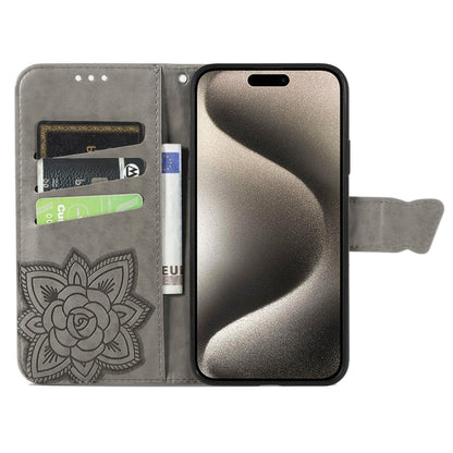 For iPhone 16 Pro Max Butterfly Love Flower Embossed Leather Phone Case(Gray) - iPhone 16 Pro Max Cases by buy2fix | Online Shopping UK | buy2fix