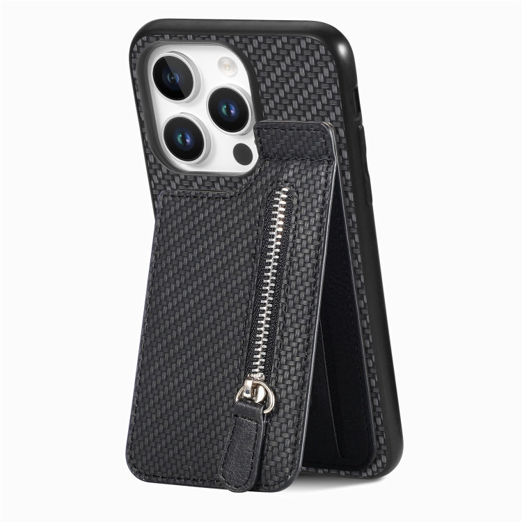 For  iPhone 16 Pro Max Carbon Fiber Vertical Flip Zipper Phone Case(Black) - iPhone 16 Pro Max Cases by buy2fix | Online Shopping UK | buy2fix