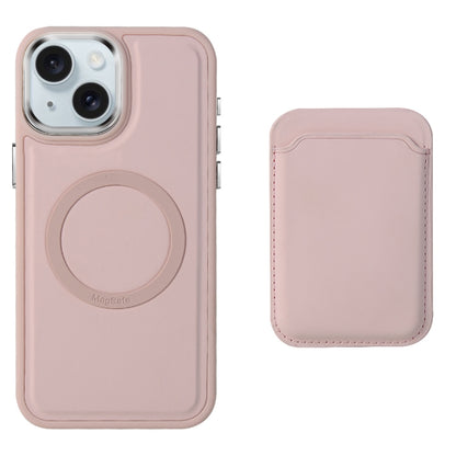 For iPhone 15 Imitation Liquid Skin Feel Plating Magsafe Card Bag Phone Case(Pink) - iPhone 15 Cases by buy2fix | Online Shopping UK | buy2fix