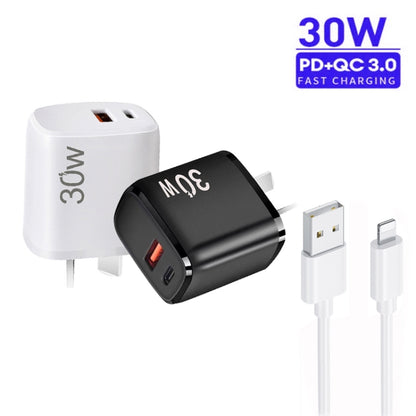 PD30W USB-C / Type-C + QC3.0 USB Charger with 1m USB to 8 Pin Data Cable, AU Plug(White) - USB Charger by buy2fix | Online Shopping UK | buy2fix