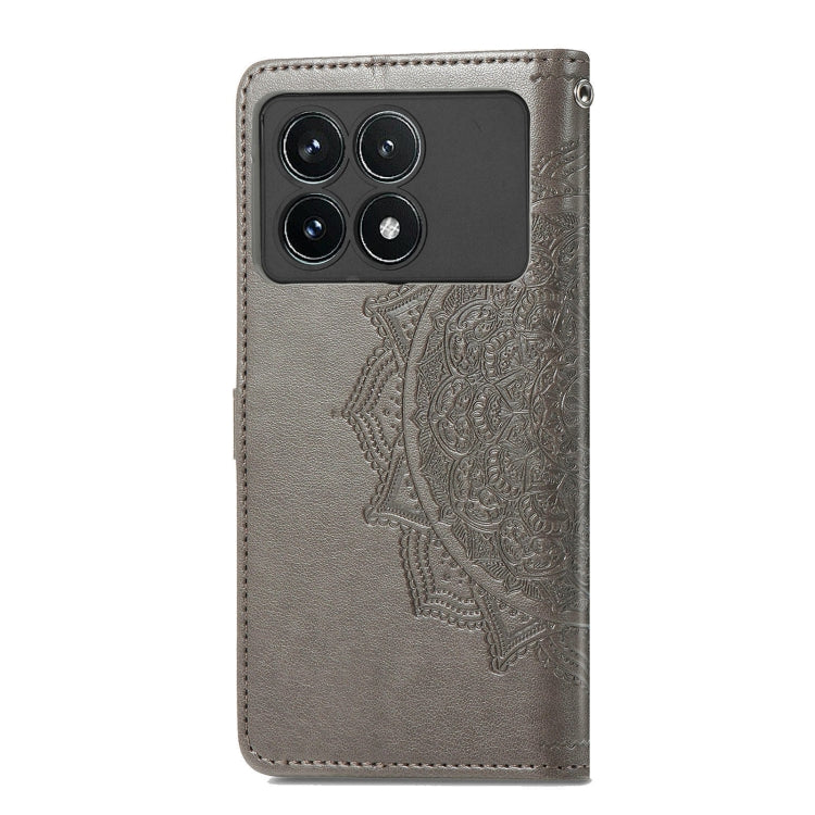 For Xiaomi Redmi K70 Pro Mandala Flower Embossed Leather Phone Case(Grey) - K70 Pro Cases by buy2fix | Online Shopping UK | buy2fix