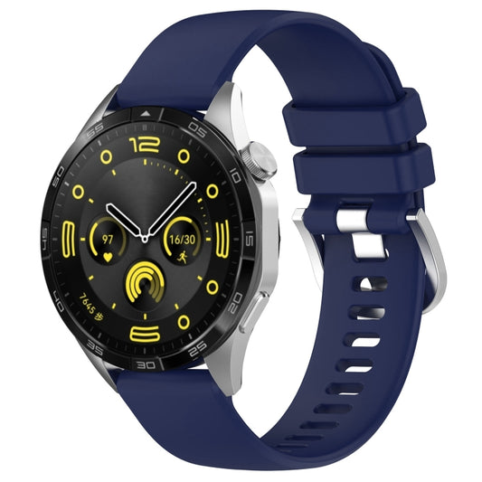 For Huawei Watch GT4 46mm 22mm Liquid Glossy Silver Buckle Silicone Watch Band(Dark Blue) - Watch Bands by buy2fix | Online Shopping UK | buy2fix