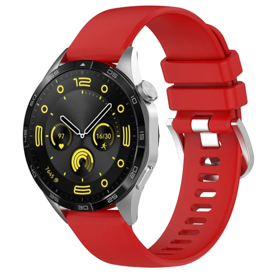 For Huawei Watch GT4 41mm 18mm Liquid Glossy Silver Buckle Silicone Watch Band(Red) - Watch Bands by buy2fix | Online Shopping UK | buy2fix