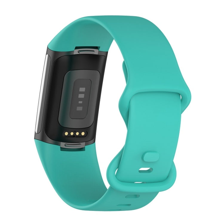 For Fitbit Charge 6 Solid Color Butterfly Buckle Silicone Watch Band, Size:L Size(Teal Green) - Watch Bands by buy2fix | Online Shopping UK | buy2fix