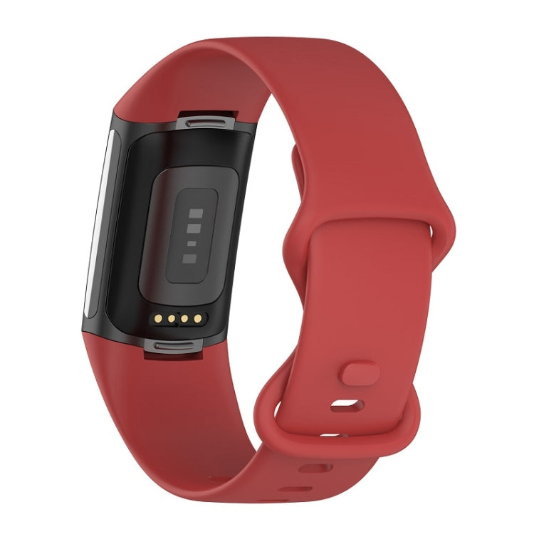 For Fitbit Charge 6 Solid Color Butterfly Buckle Silicone Watch Band, Size:S Size(Red) - Watch Bands by buy2fix | Online Shopping UK | buy2fix