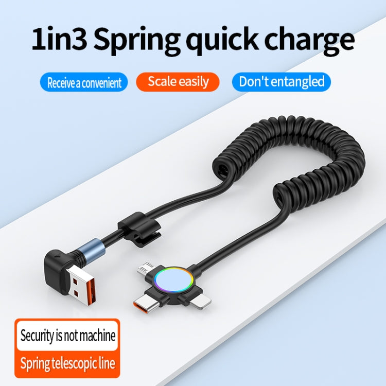 66W 3 in 1 USB to 8 Pin + Micro USB + USB-C / Type-C Fast Charging Elbow Spring Cable(Black) - Multifunction Cable by buy2fix | Online Shopping UK | buy2fix