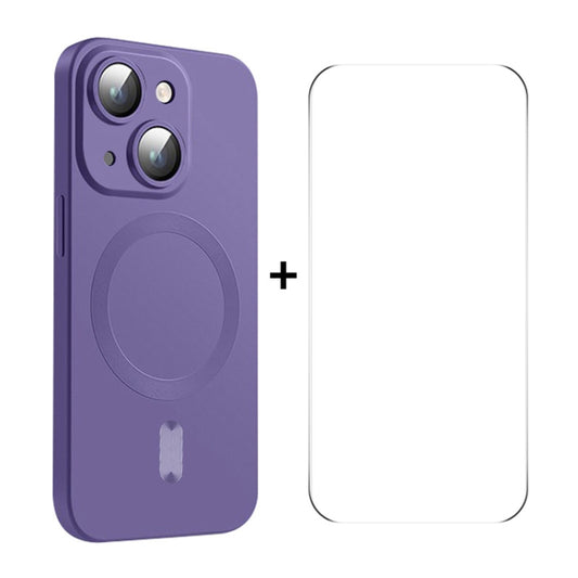 For iPhone 15 Plus ENKAY MagSafe Matte TPU Phone Case with Lens Film & Screen Glass Film(Purple) - iPhone 15 Plus Cases by ENKAY | Online Shopping UK | buy2fix