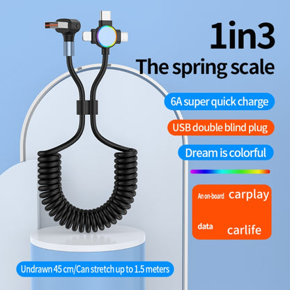 66W 3 in 1 USB Elbow to 8 Pin + Micro USB + USB-C / Type-C Fast Charging Spring Cable(Black) - Multifunction Cable by buy2fix | Online Shopping UK | buy2fix