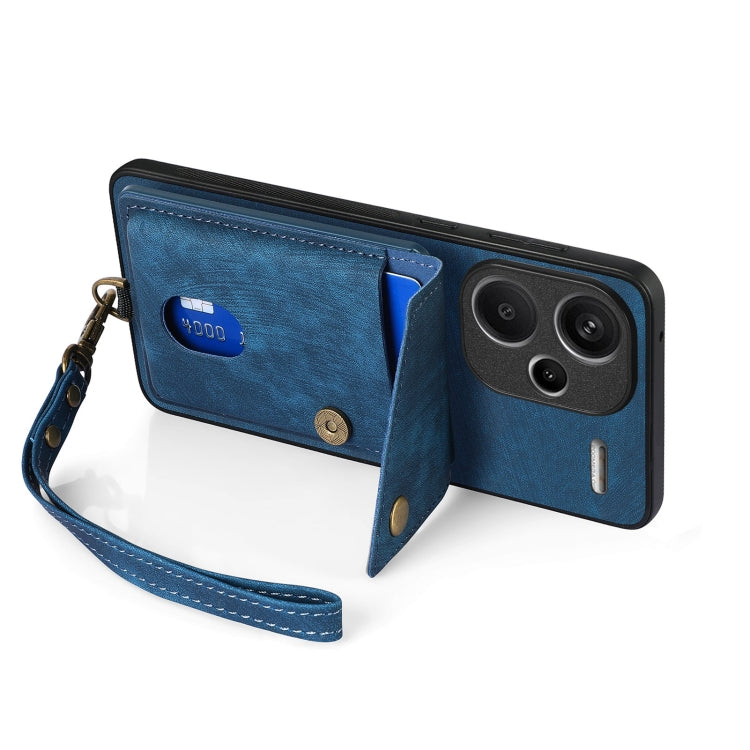 For Xiaomi Redmi Note 13 Pro+ Retro Card Wallet Fold Leather Phone Case with Strap(Blue) - Note 13 Pro+ Tempered Glass by buy2fix | Online Shopping UK | buy2fix