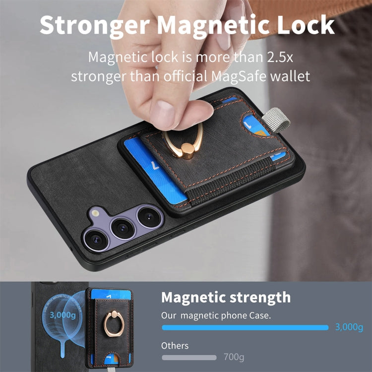 For Samsung Galaxy S25+ 5G Retro Splitable Magnetic Card Bag Leather Phone Case(Black) - Galaxy Phone Cases by buy2fix | Online Shopping UK | buy2fix